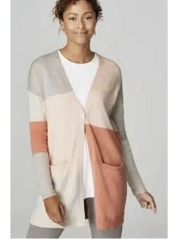 J. Jill Pure Jill Colorblock Patchwork Cardigan Longline Single Button Duster M - Image 2