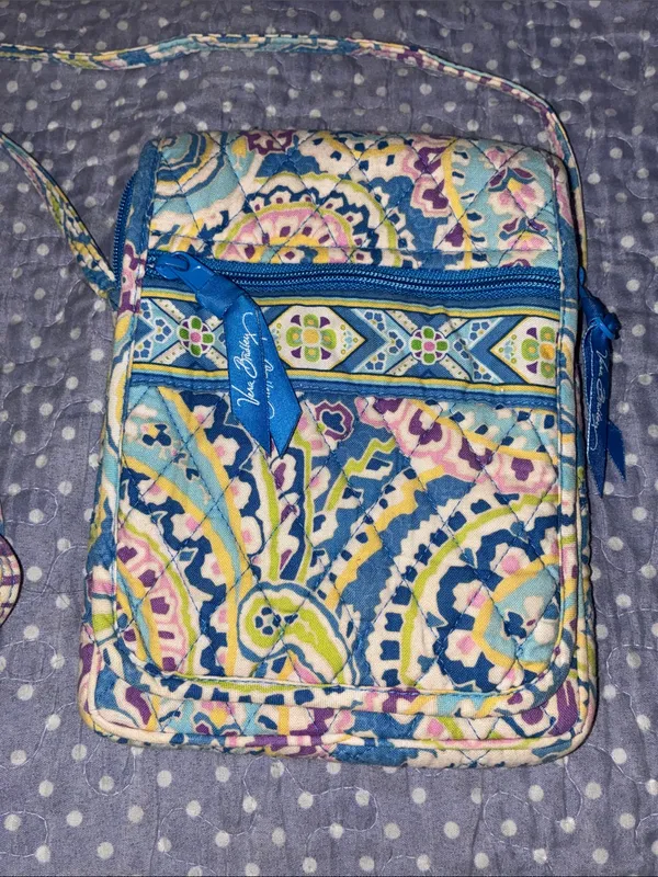 Vera Bradley Capri Blue Paisley Quilted Crossbody Bag Purse Blue, Green, Purple - Image 2