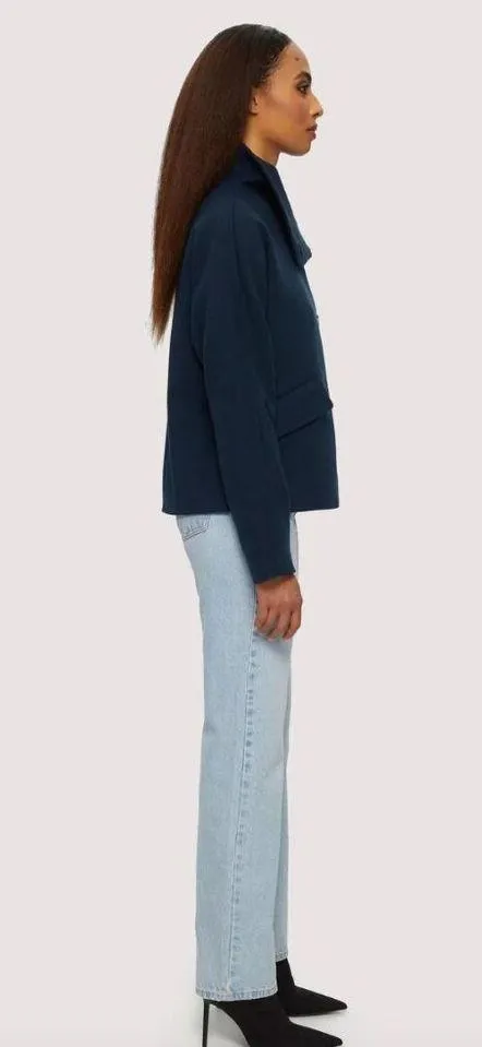 NOIZE Elettra Short Length Vegan Wool Coat Navy Womens Size Large - Image 4