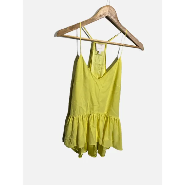 Cinq à Sept Janet Ruffle Top Womens Small Yellow Silk Peplum Cami Summer Chic - Image 3