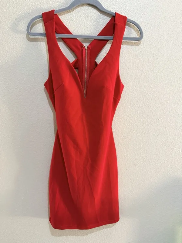 Windsor Red Mini Dress Size S Strappy Open Back Zip Bodycon Party Dress - Image 3