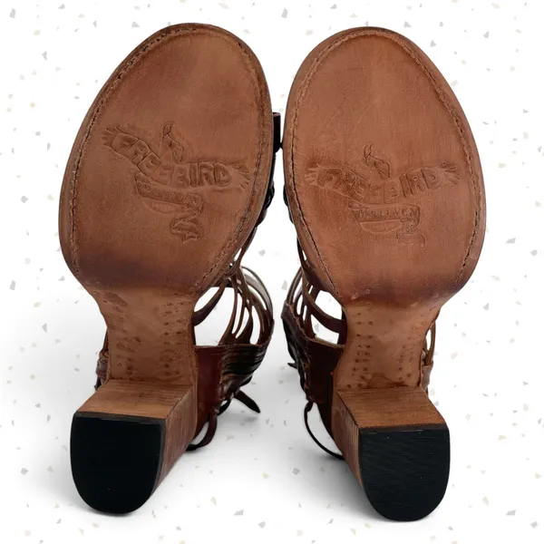 Freebird by Steven Makala Cognac Stars Moons Tall Leather Heeled Sandal Size 10 - Image 14