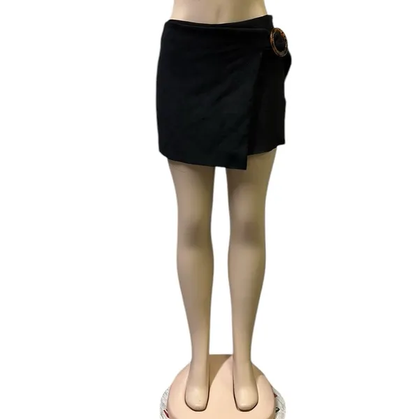 Zara Black Faux Suede Shorts Skort Tortoiseshell Buckle Side Zip Womens Medium - Image 6
