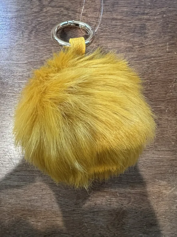 Raj Yellow Faux Fur Pom Pom Key Chain with Gold Tone Metal Key Ring NWT - Image 5
