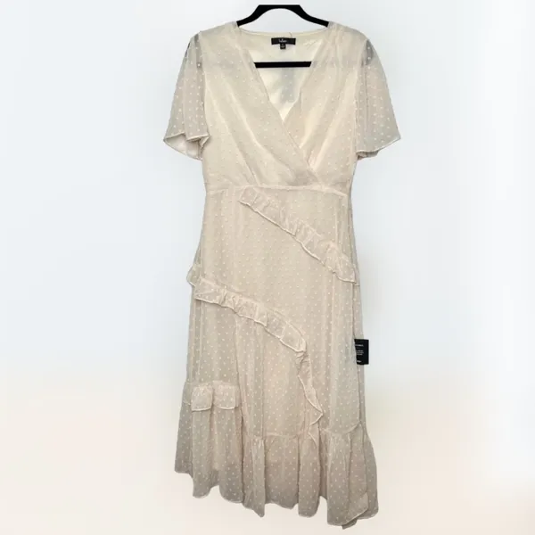 Lulus | Swiss Dot Ruffled Midi Dress in Cream NWT Style: Next to You - Image 7