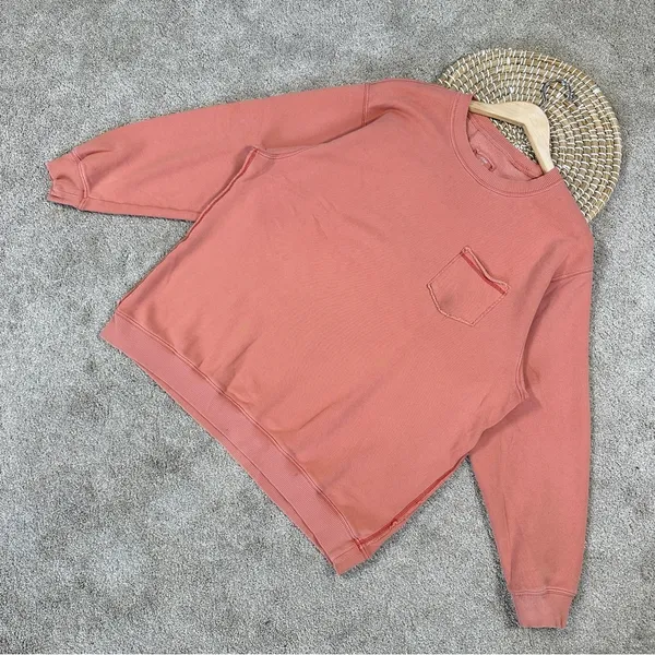 aerie Women’s Pullover Crew Neck Sweatshirt Longsleeve Lounge in Coral Orange M - Image 2