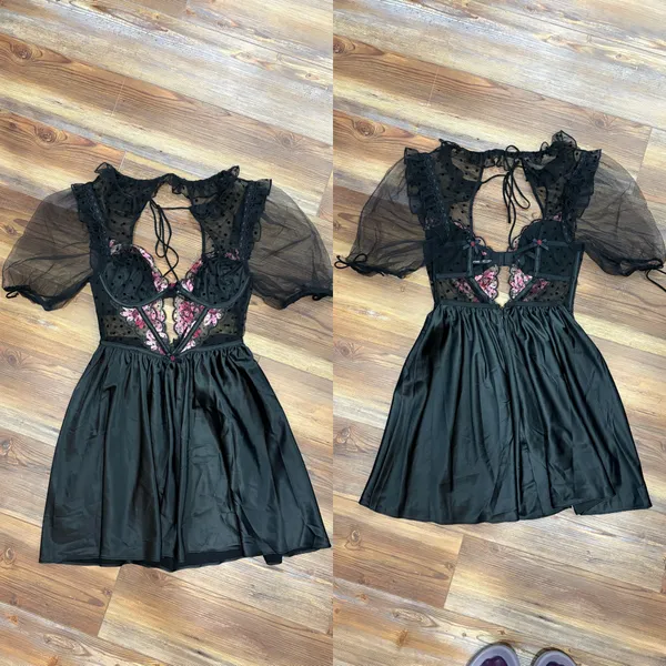 For Love & Lemons Juliet Puff Sleeve Lace Satin Mini Dress - Image 5