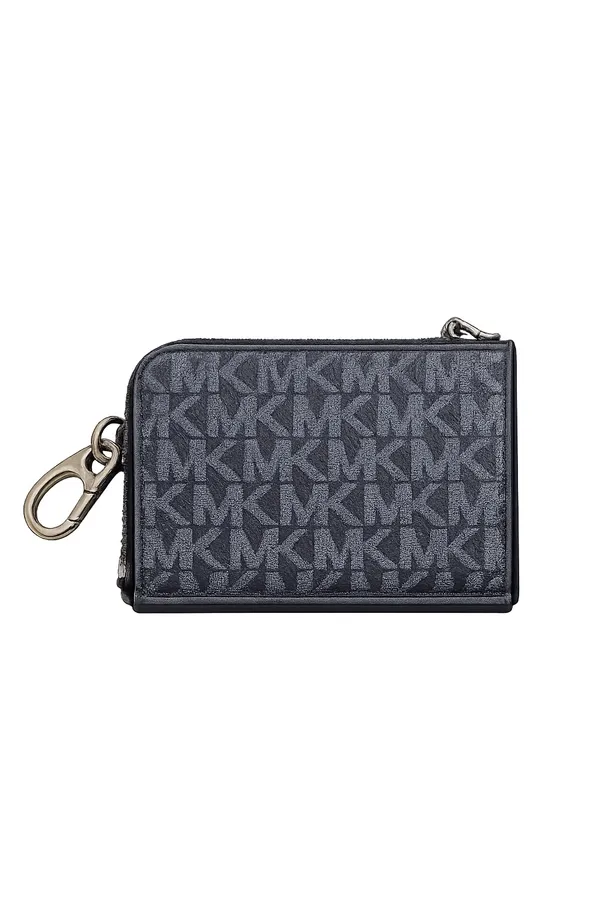 Michael Kors Black MK Signature Zip Card Holder Keychain Wallet - Image 2