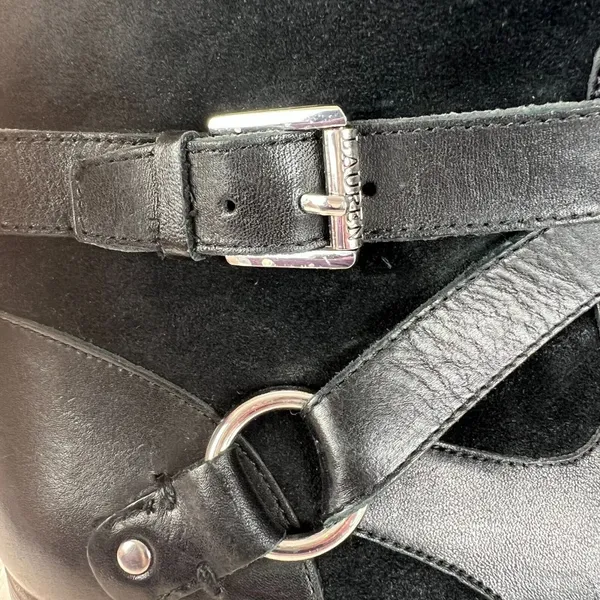 Ralph Lauren Makalia Boots Womens 8 Black Leather Suede Ankle Zip Buckle‎ Riding - Image 11