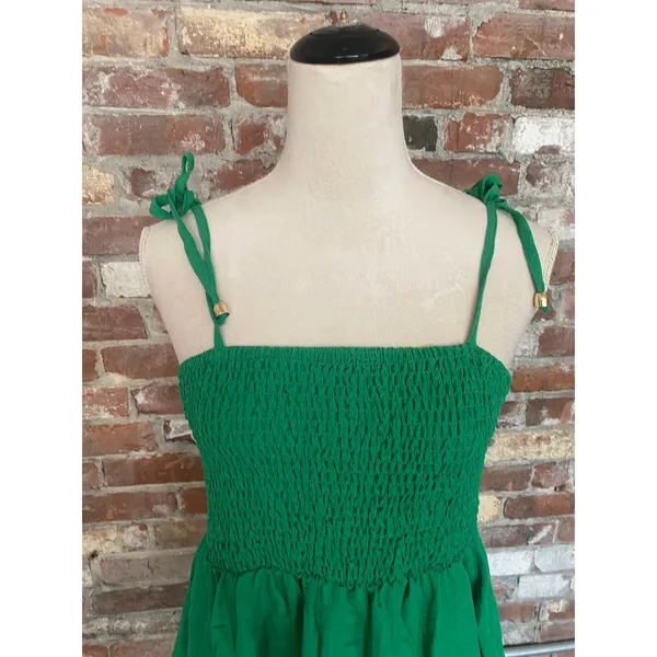 SHEIN Kelly Green Smocked Tie-Strap Midi Dress - Size Small (4) - Image 3