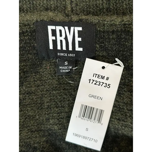 Frye NWT Boho Indie Green Aztec Geometric‎ Print Open Front Cardigan Sweater S - Image 3