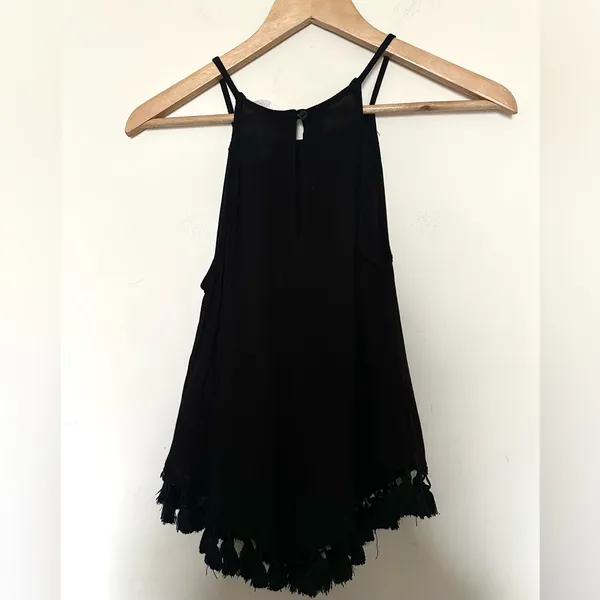 H&M Boho Coachella Tassel Tank Women’s Black‎ Geometric Trim Sz 6 - Image 3