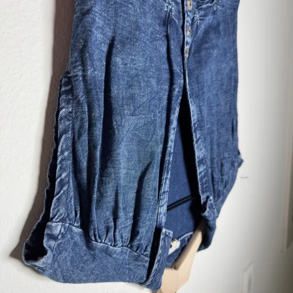 Anthropologie Pilcro Women Cotton Denim Top XS Blue Ruched Button Western Boho - Image 6