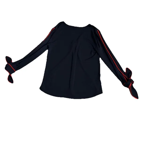 Ann Taylor Women’s Top Medium Navy Blue Red Bow‎ Cuff Career - Image 2