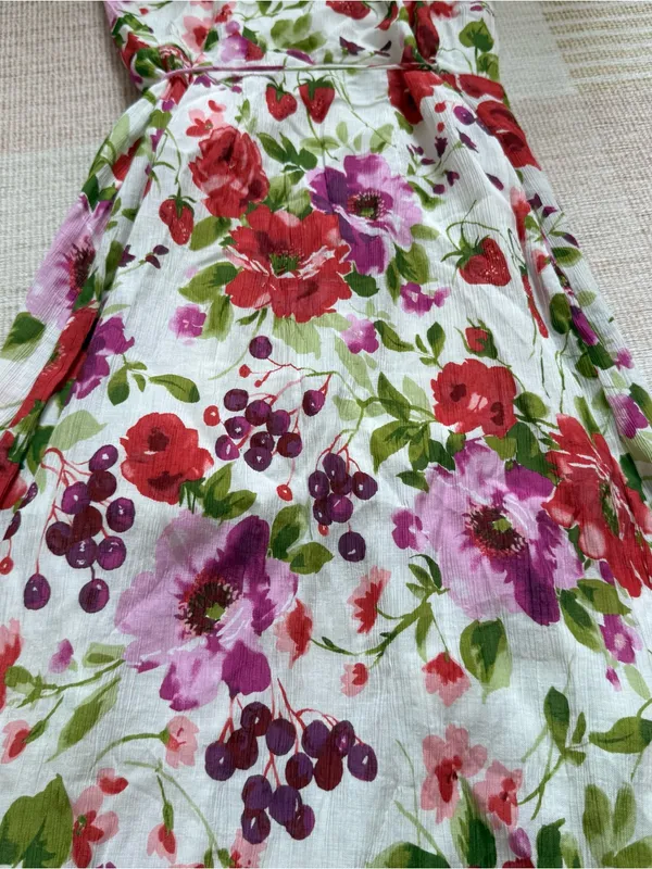 Abercrombie & Fitch Floral & Strawberry Ruffle High Low Dress XXS Tall NWOT - Image 11