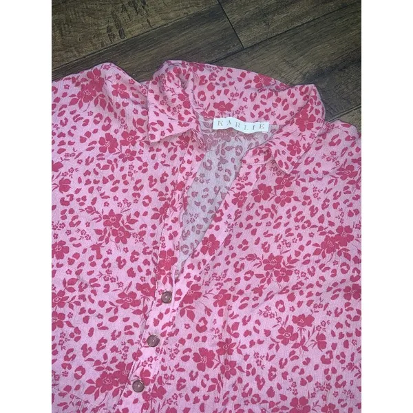 NEW KARLIE Floral Short Tier Dress pink nwot mini button up CASUAL Tuckernuck - Image 8