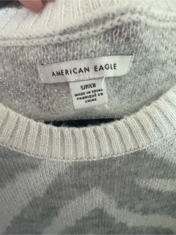 American Eagle Outfitters Gray and white Zebra-Print Crewneck Sweater - Image 3