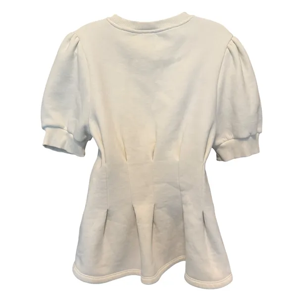Maeve Puff Sleeve Sweatshirt L Cream Pleated Waist Peplum Top Preppy Soft Girl - Image 2