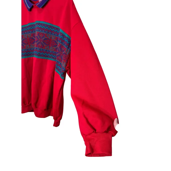 Vintage Nucleus Red Patterned Knit‎ Collar Pullover Sweater Retro 90s Top 2X - Image 4