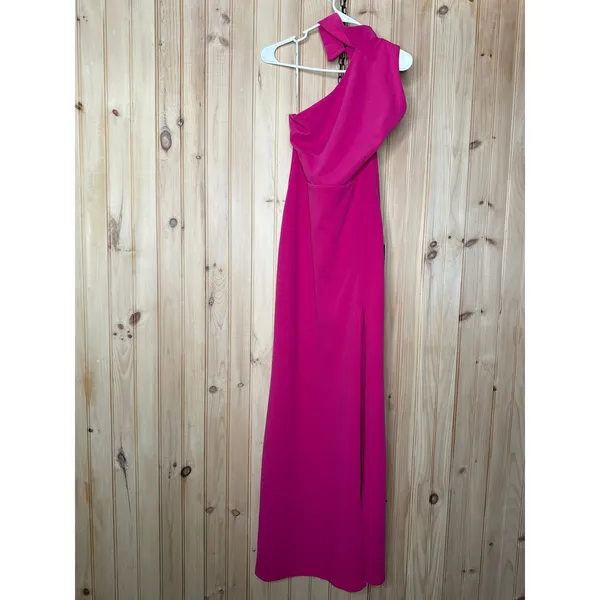 NWT Lulus Keep It Interesting Hot Pink Asymmetrical Halter Maxi Dress Holiday L - Image 2