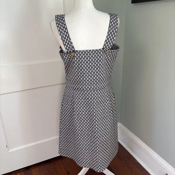 TORY BURCH Cameron Suspenders Ivory Navy Dress Knee Length Sleeveless Size 14 - Image 4