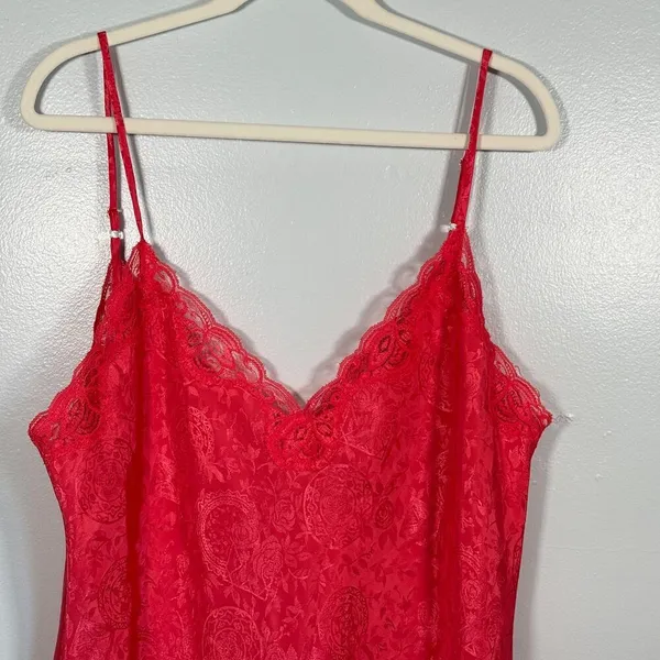 Victoria’s Secret Y2K Red Pink Lace Trim Slip Dress Size L Valentine’s Day - Image 5