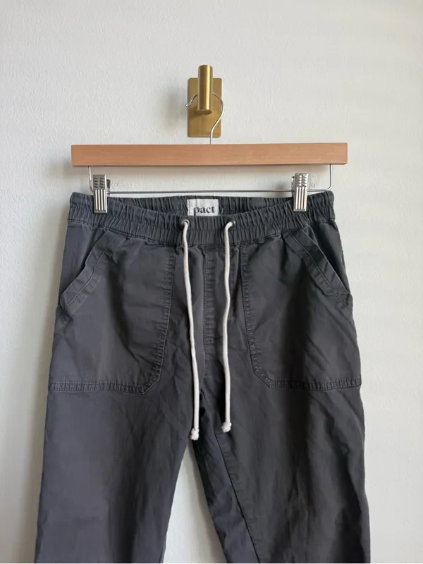 Pact Women's Organic Cotton Utility Pull On Pants Gray Drawstring Small - Image 4