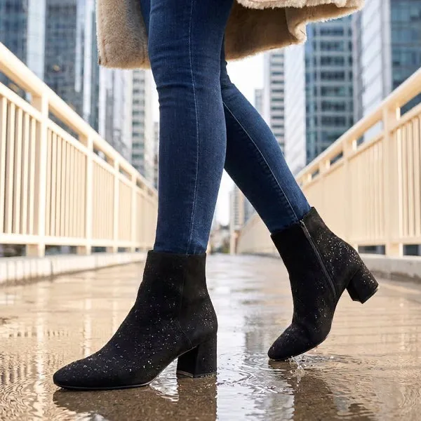Blondo Alida Boot Size 7 Black Suede Waterproof Ankle Bootie Minimalist Timeless - Image 11