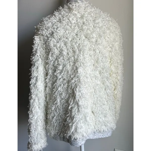 Anthropologie Vanessa Virginia Fluffy Fringe White Metallic Cardigan Soft Size S - Image 5