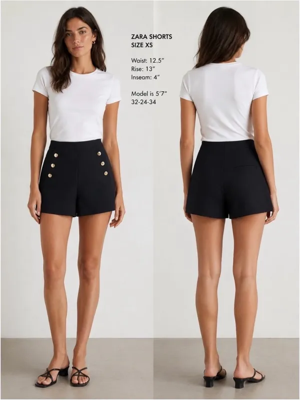 Zara NWT Black High Waist Sailor Shorts S Gold Button Tailored Nautical - Image 2