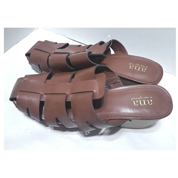 a.n.a Fernberg Brown Woven Fisherman Mules Studded Clog Block Heel Sandals 9M - Image 2