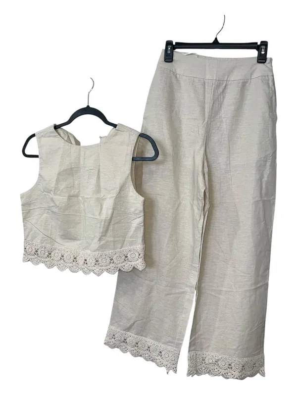 CoMMENSE Cotton Linen Lace Trim Two-Piece Pants Set Size XS NWT - Image 4