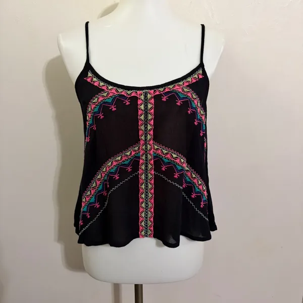 Charlotte Russe Cami Top Size Medium Black Embroidered Boho Sleeveless Summer - Image 2