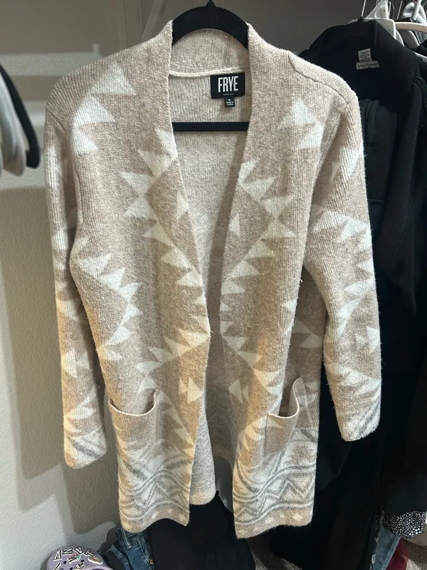 FRYE Cream and White Aztec Open Cardigan - Image 2