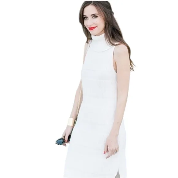 Anthro Moth Metallic Mock Turtleneck Sleeveless High Low Sweater Dress S - Image 2