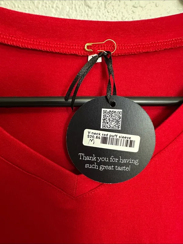 Women's Red V-Neck Short Sleeve Top with button embellishments Size Medium - Image 2