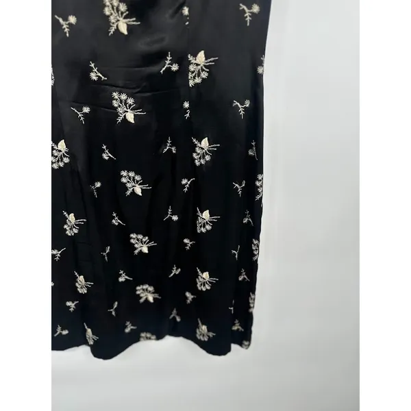 Vintage 90s Black Satin Sheath Mini Dress Floral Goth Indie Grunge‎ Whimsygoth 7 - Image 3