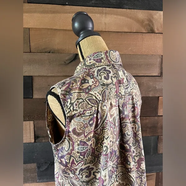 Vintage Haley Purple & Brown Paisley Floral Button Up Sleeveless Top Size Medium - Image 5