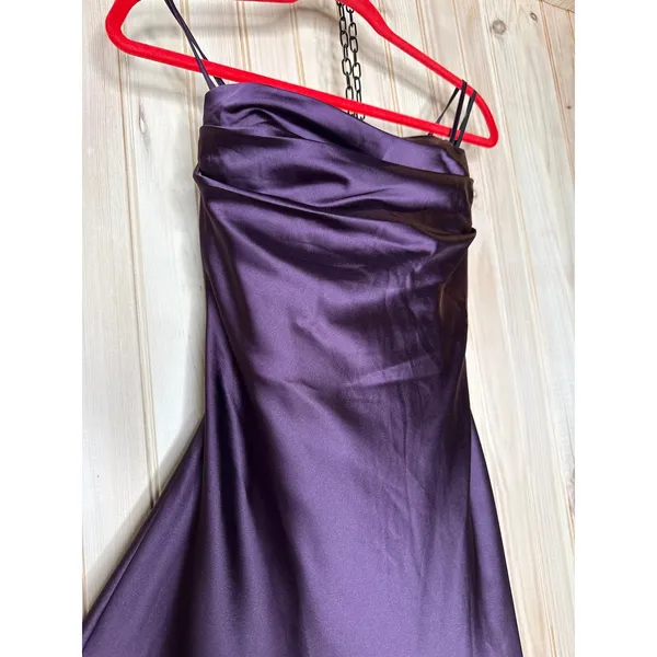 NWT Lulus Luxe Simplicity Dark Plum Satin Lace-Up Mini Dress Party Gala Size M - Image 4
