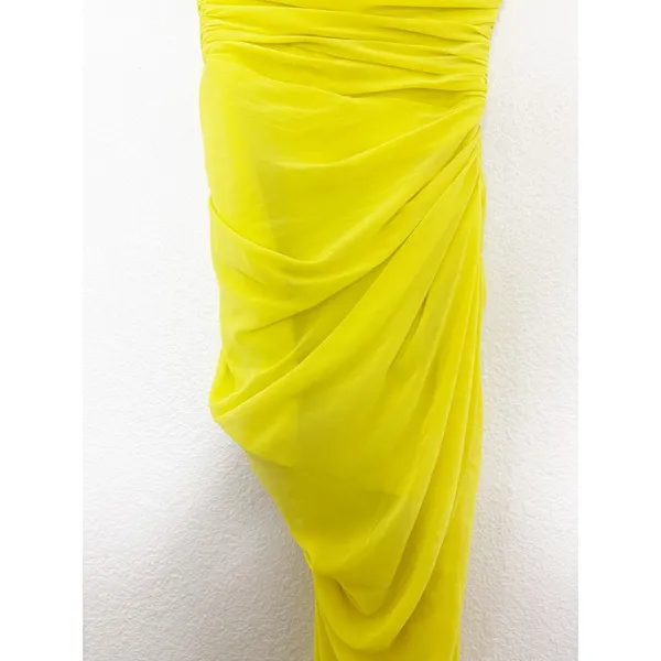 House Of CB Paloma Maxi Dress Yellow Strapless Draped Chiffon Size Small Corset - Image 8