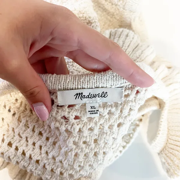 Madewell Sleeeveless Ruffled Strap Crochet Sweater Tank Top Marled Vanilla XL - Image 3