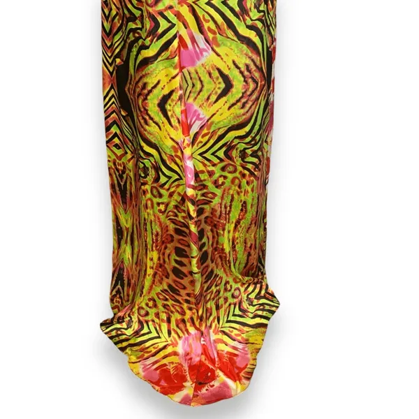 Y2K Zum Zum Niki Livas Neon Animal Print Sequin Halter Maxi‎ Dress XS Open Back - Image 9