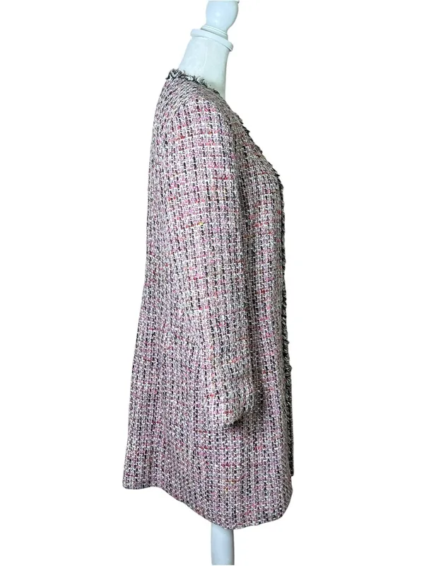 VTG Garfield & Marks Pink Tweed Coco Jacket Longline Open Front Fringe Sz 4 USA - Image 4