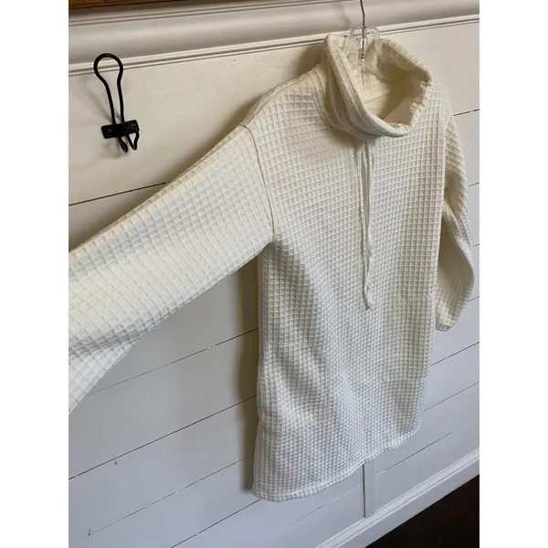 Max‎ Studio Women's Waffle Knit Cowl Neck Casual Dress Ivory XS - New - Image 7