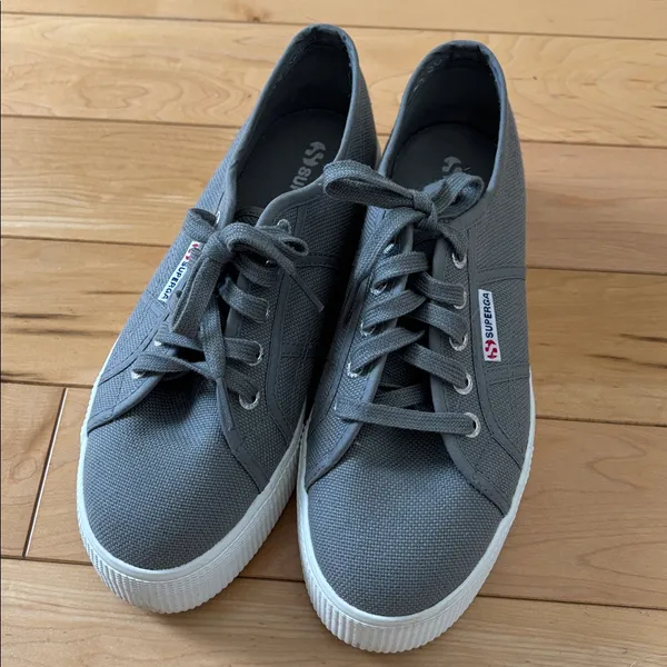 Superga Gray Canvas Platform Sneakers - Image 2