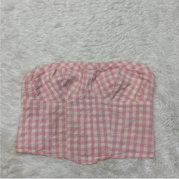 Free People Gingham Tube Top Leilani Pink Medium - Image 4