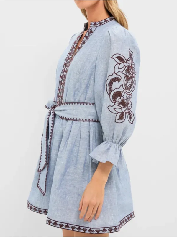 Tuckernuck HYACINTH HOUSE Chambray Embroidered Dowling Mini Dress Size: M - Image 2