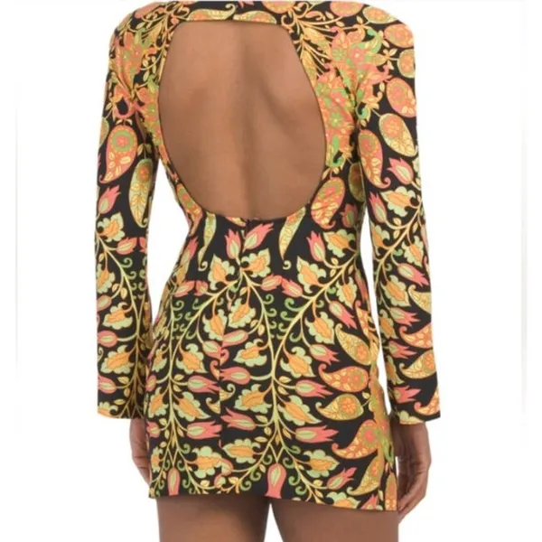 Zara Womens XS Mini Bodycon Floral Paisley Dress Bell Sleeve Cutout Multicolor‎ - Image 15