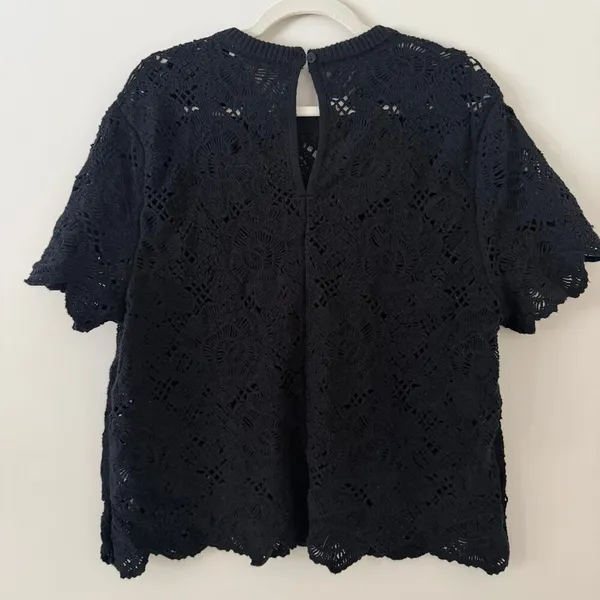 Abercrombie & Fitch‎ Crochet Black Knit Short Sleeve Loose Knit Sweater Size XL - Image 7