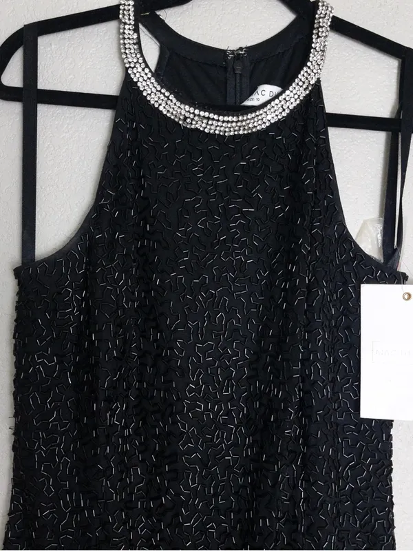NWT Mac Duggal Beaded Sleeveless High Neck Column Gown 10 Black Maxi Dress 93742 - Image 5